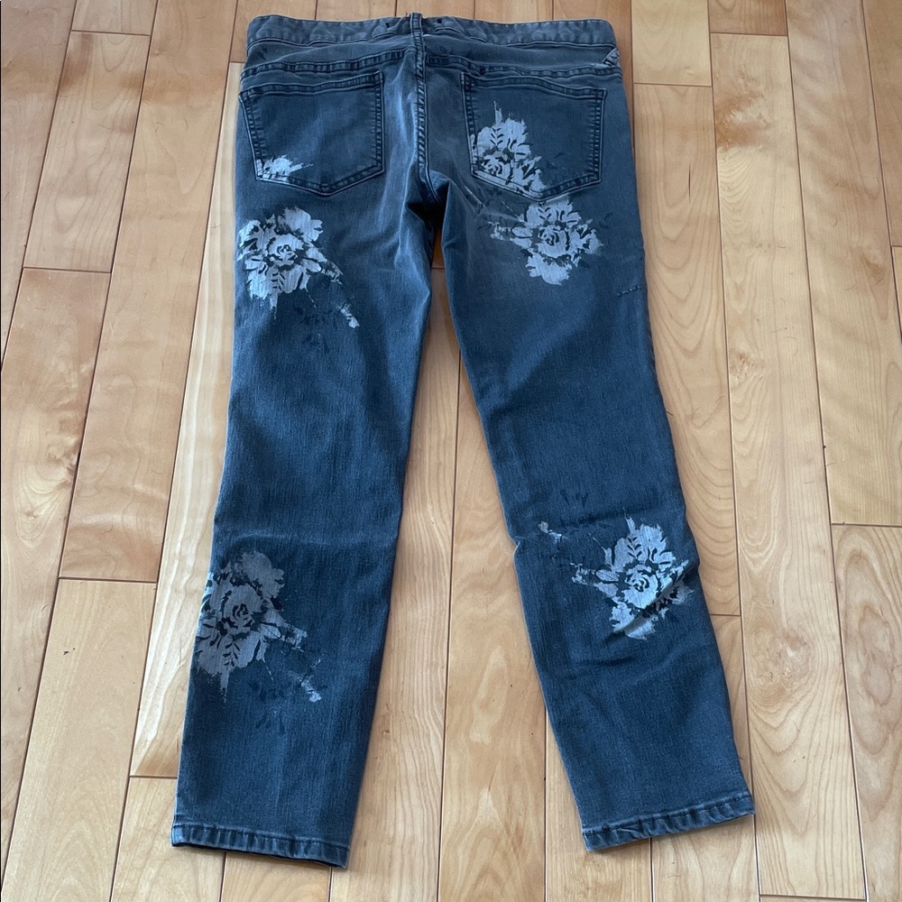 29.  Free People Black  Floral Women's Straight Leg Jeans